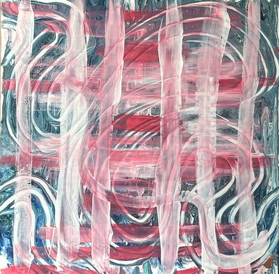 Pintura abstracta en técnica pouring de tonos rosados