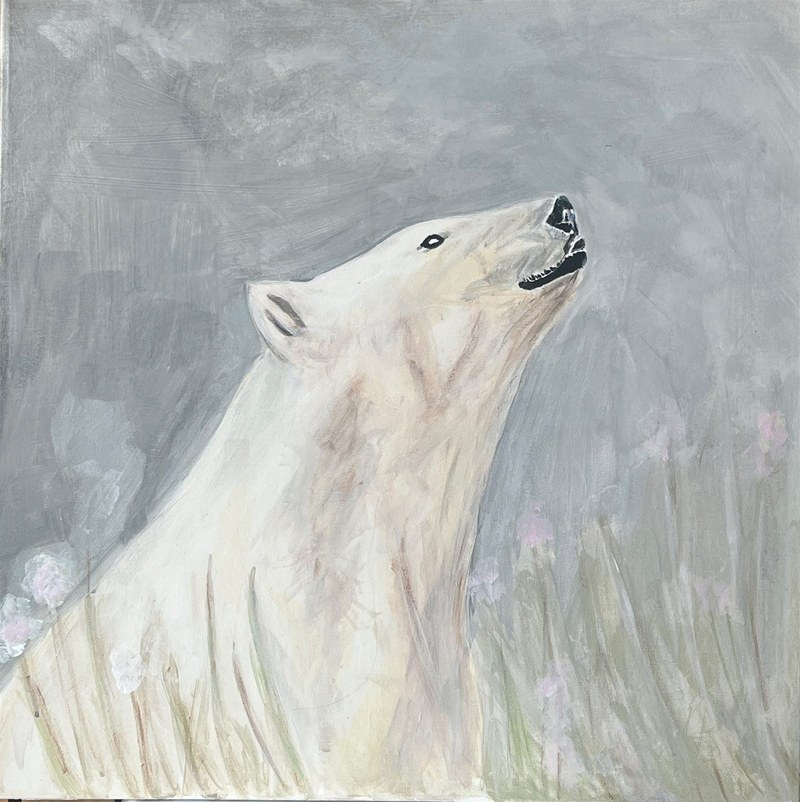 Oso polar casi monocromo en blancos y grises con toques rosados