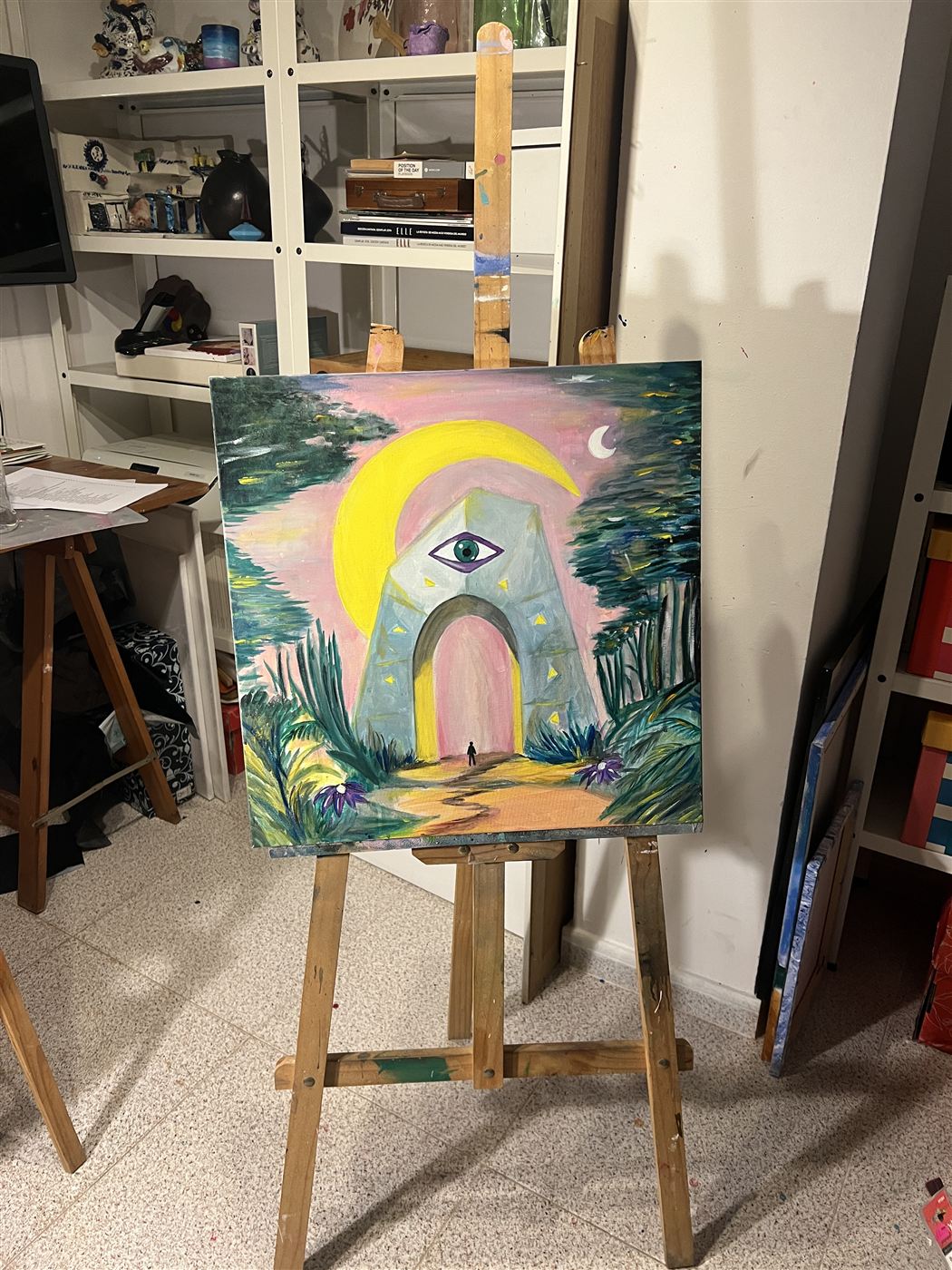 Paso 3 — los últimos matices de hojas, flores y brillos del portal en el bosque nocturno